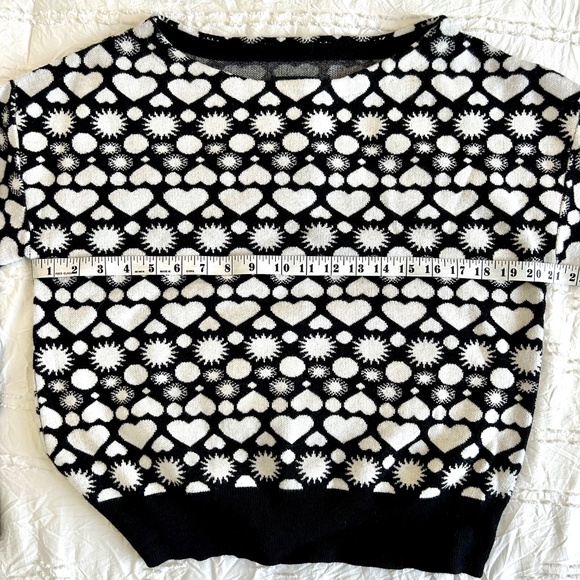 Maeve Anthropologie Sweater Black & White Heart Sz S Sunshine in My Heart - Picture 14 of 16